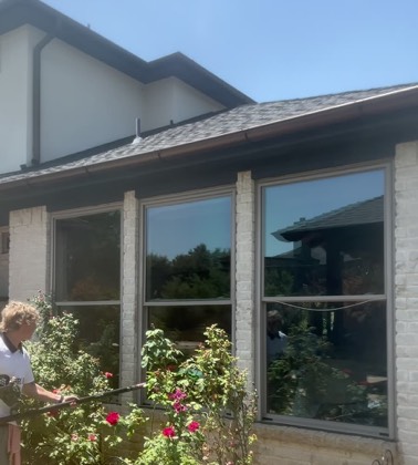 Freshly rinsed windows on a North Texas home