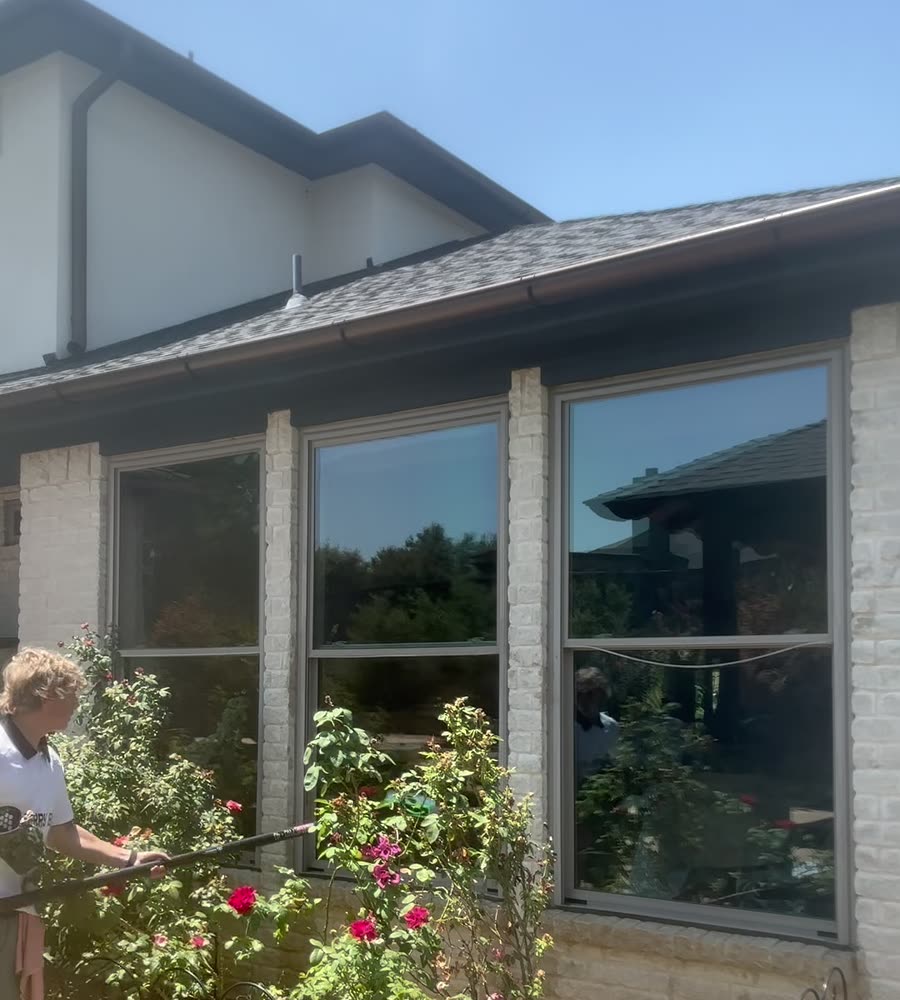 Freshly rinsed windows on a North Texas home